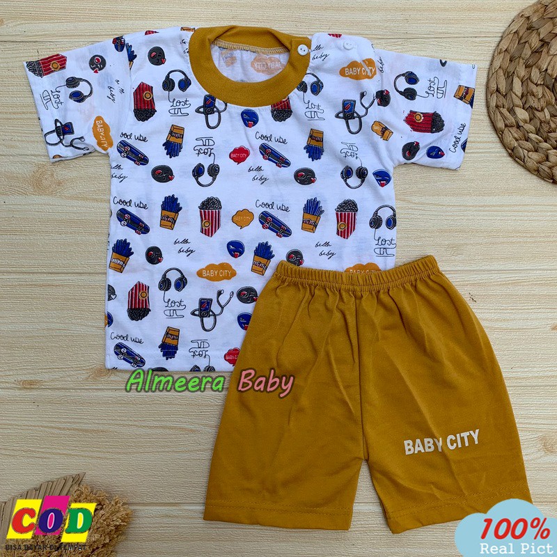 Setelan Baju Bayi Lengan Pendek Kaos Oblong Usia 3-12 Bulan Almeera Baby and Kids