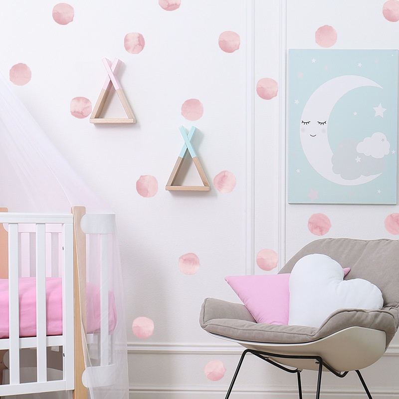 Stiker Dinding Motif Polkadot Warna Pink Muda Dengan Perekat Dapat Dilepas Untuk Dekorasi Kamar Tidur