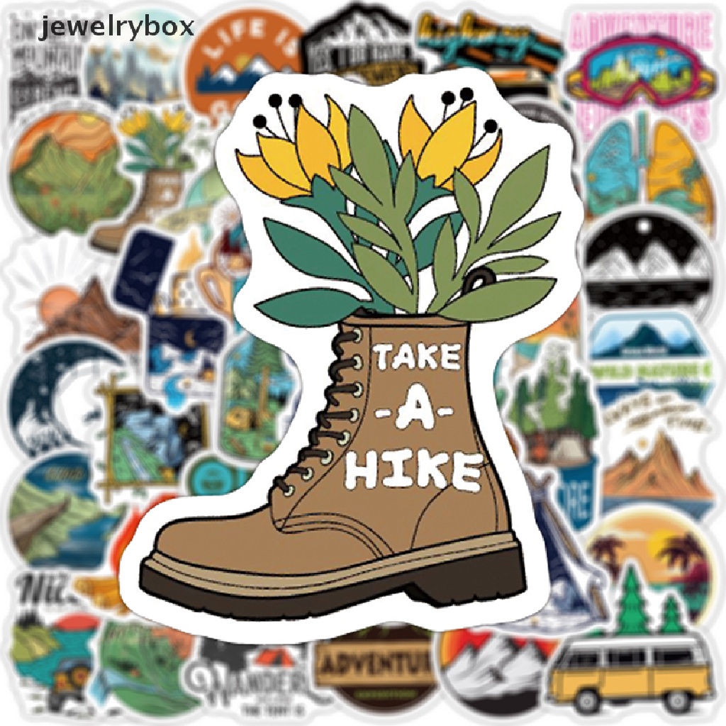 (jewelrybox) 50 Pcs Stiker Motif Pemandangan Hutan Untuk Dekorasi Hiking / Camping / Travel / Outdoor