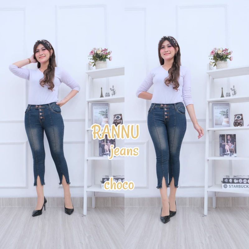 CELANA PANJANG 7/9 BUTTON  RANNU JEANS STRETCH 7/9 CELANA WANITA SANTAI ALL NEW..!!!