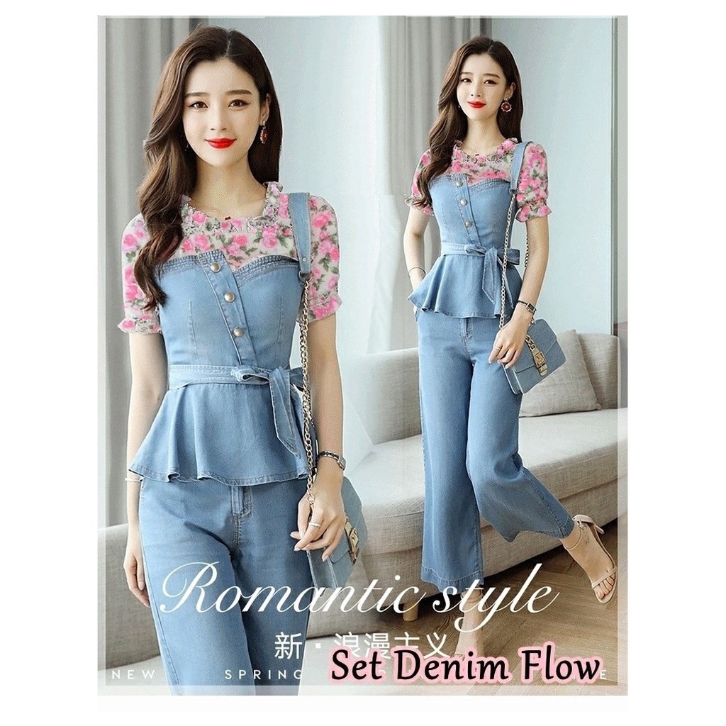 WSE390 - Set 3in1 Denim Flow Atasan + Celana + Gesper UK Fit L To XL LD 100 CM PJ 62 CM PJ Celana 90 CM PREMIUM QUALITY