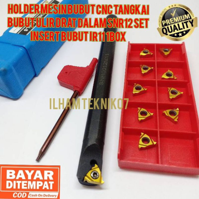 Holder Mesin Bubut Cnc Tangkai Bubut Ulir Drat Dalam SNR12 Set Insert Bubut IR11 1Box