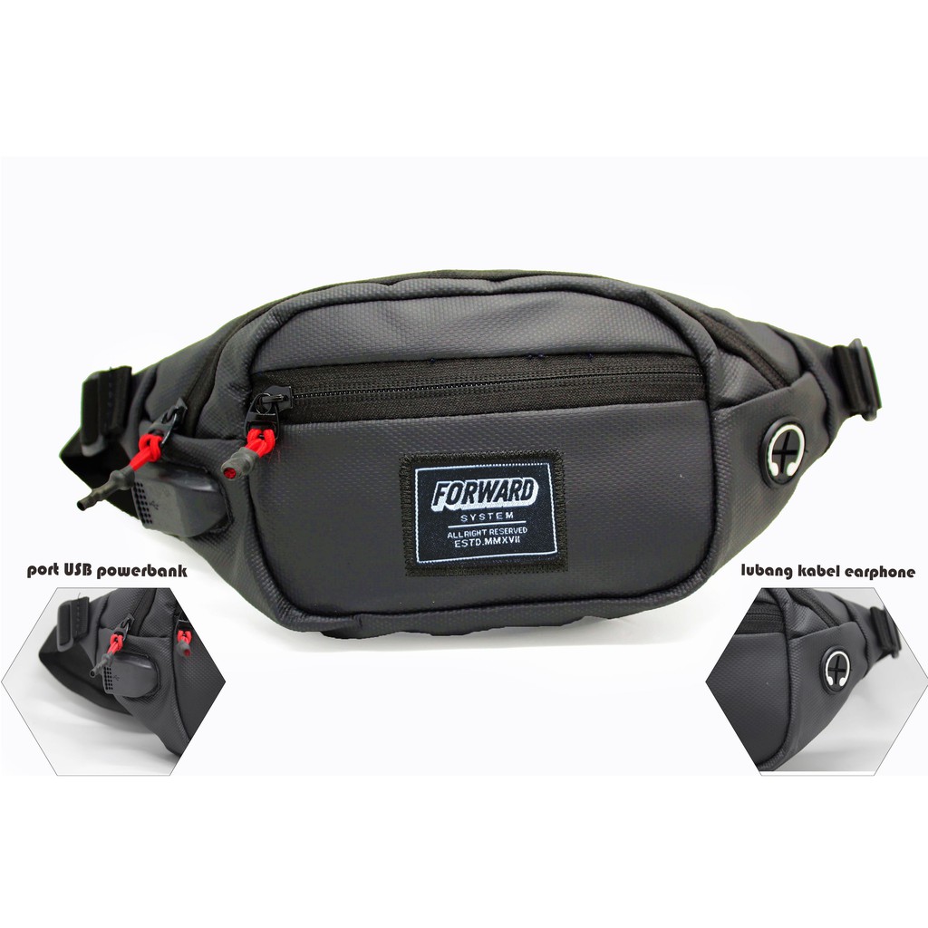 Tas Slempang Pinggang Waistbag Waist Bag Grosir Konveksi Bandung Forward+tempat kabel charger