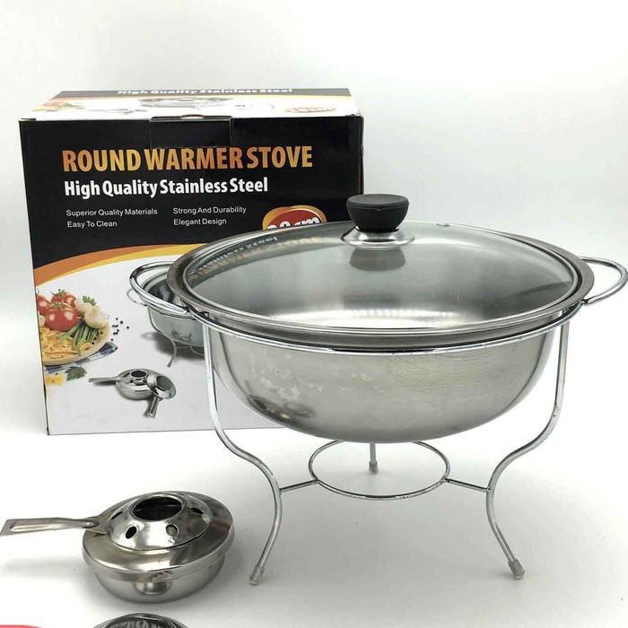 Tempat Soup Bulat 28CM dengan Tutup Kaca Round Warmer Stove 28 Cm