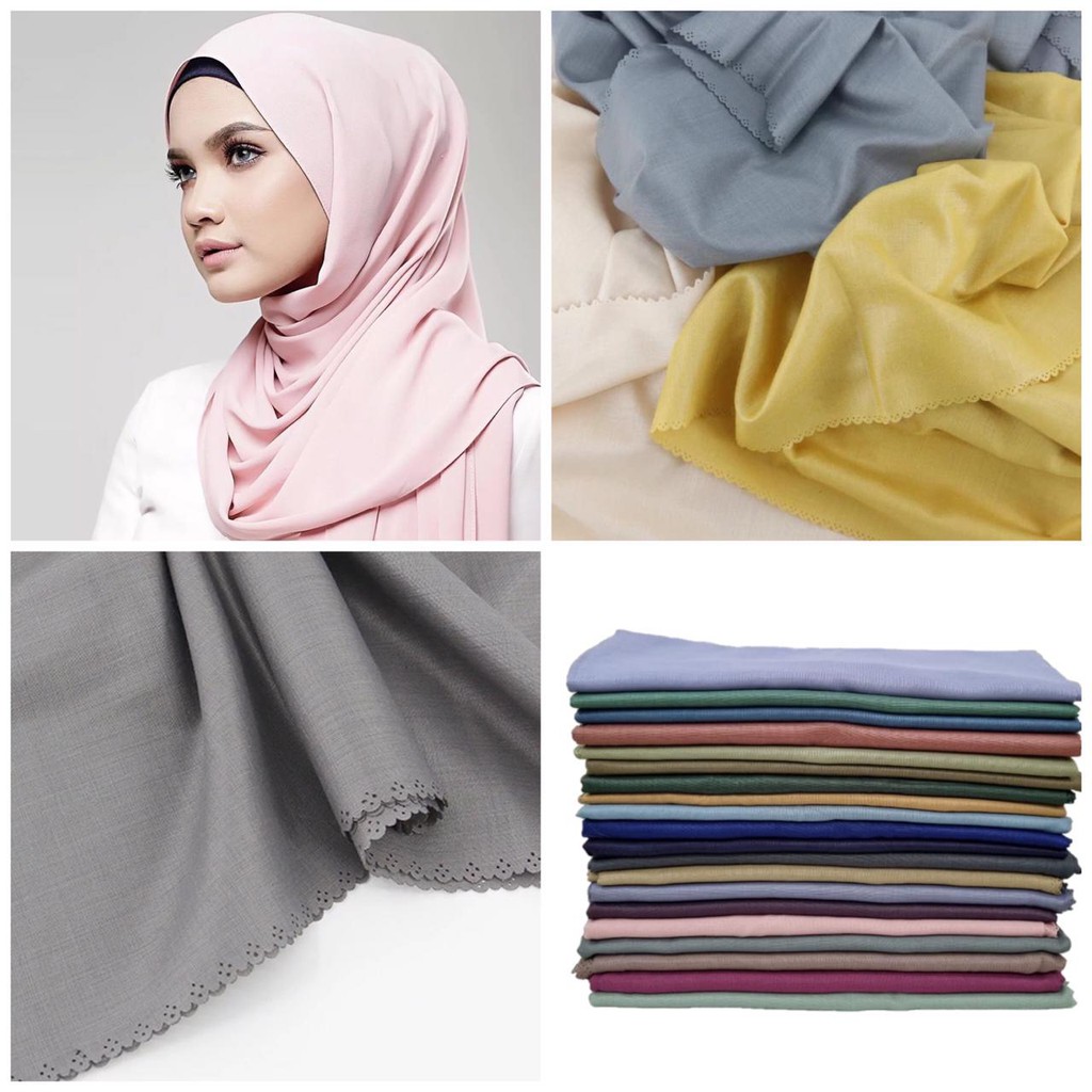 Hijab Segi Empat Shinny crepe / bawal cotton lasercut premium