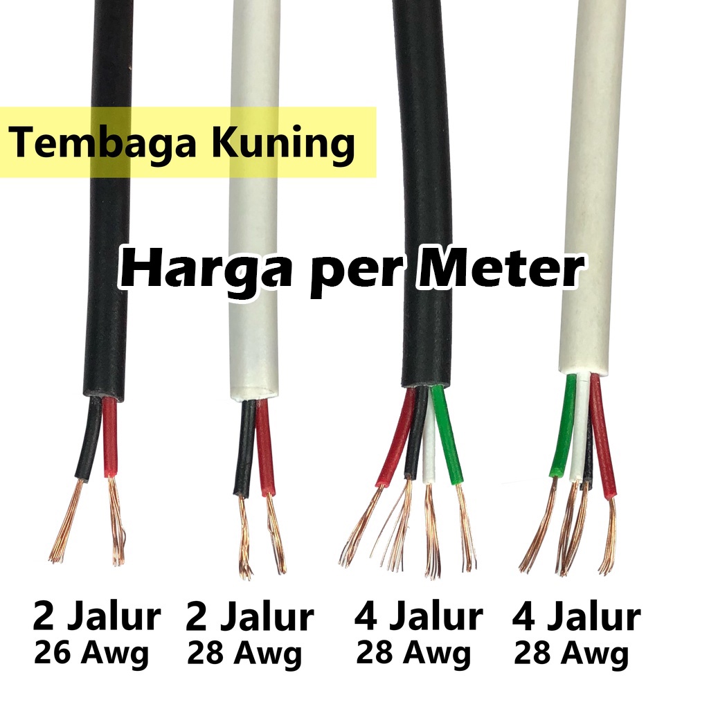 Kabel AWG 26 28 ( 2, 3, 4 Jalur + Selongsong ) Asli Tembaga SNI Per Meter / Meteran / Meter