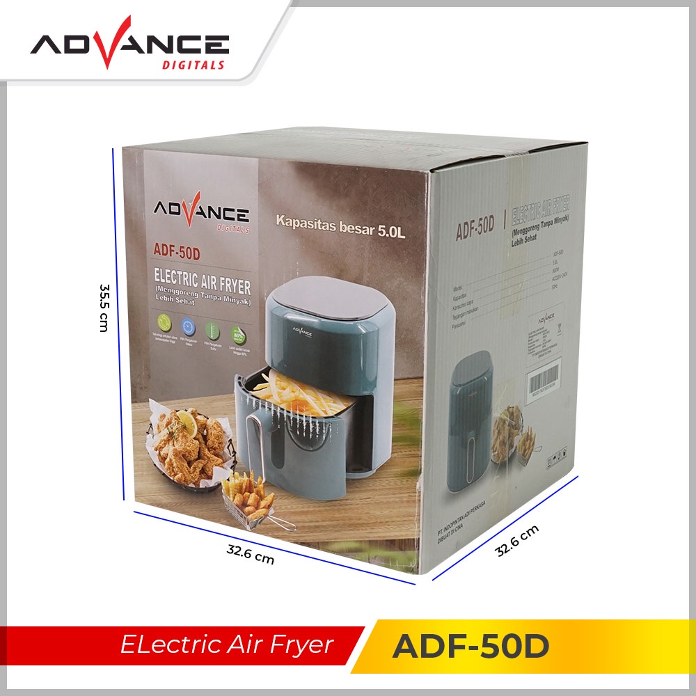 Air Fryer Advance ADF-50D Penggorengan Tanpa Minyak 5L Air Fryer Low Watt 600W Garansi Resmi 1 Tahun