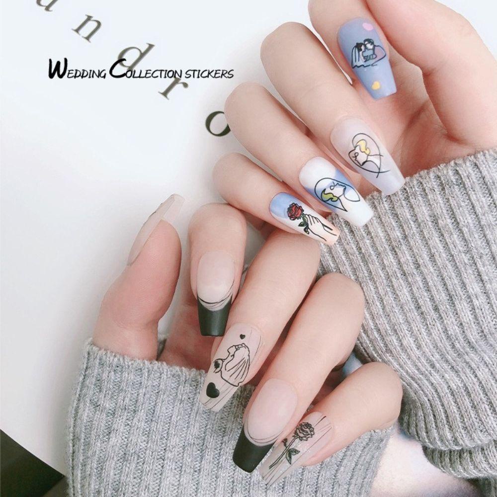 AUGUSTINA Augustina Wedding Nail Art Stiker Romantis Sederhana Kuku Kecantikan Dekorasi Kuku Salon Kuku Geometris DIY Nail Art Dekorasi