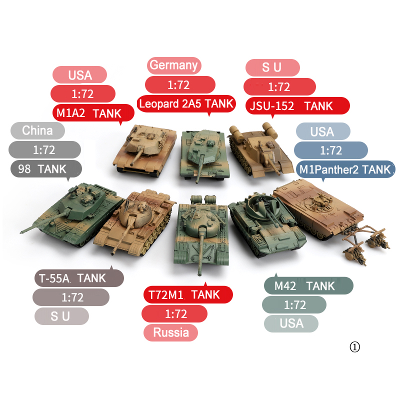 8pcs / Set Mainan Model Tank WW2 4D 1 / 72 M1A2 M42 T72-M1 Bahan Plastik Untuk Hadiah Anak