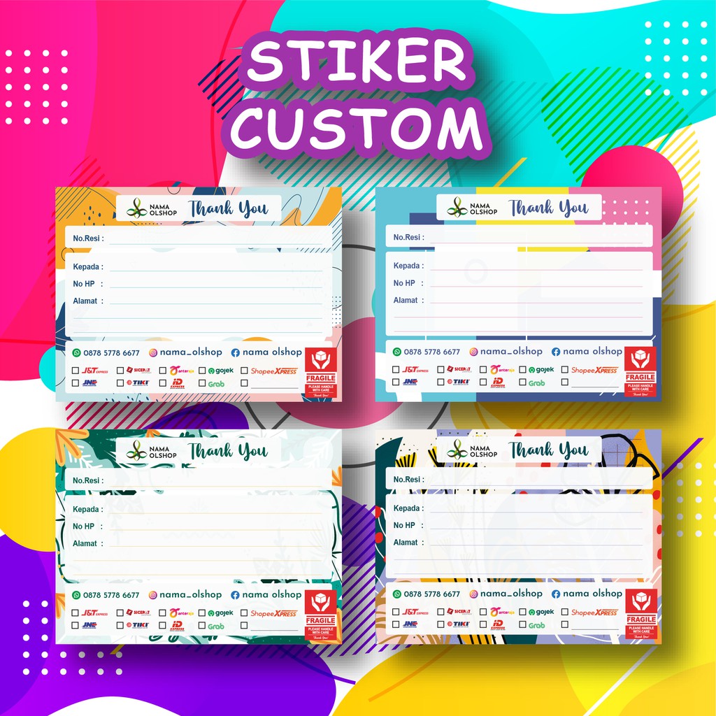 

LABEL PENGIRIMAN STIKER PENGIRIMAN OLSHOP DESAIN MOTIF WARNA CUSTOM