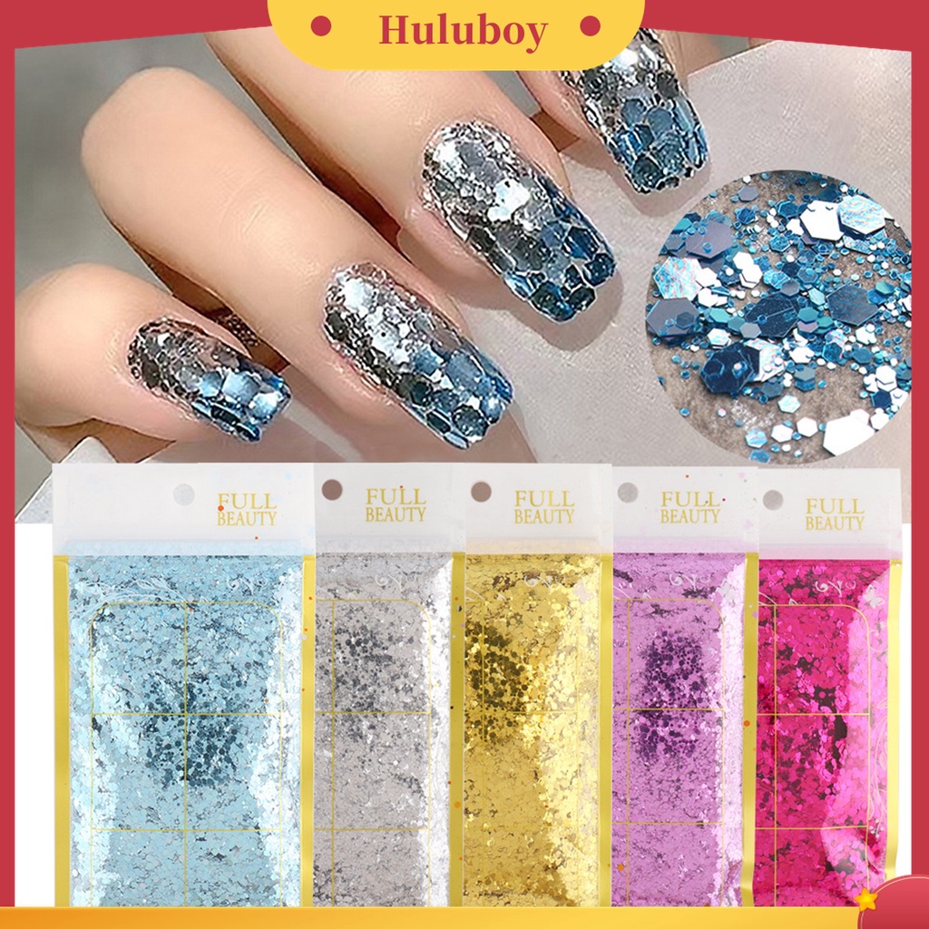 Huluboy Huluboy♡ 50g / Kantong Sequin Glitter Holografik Bentuk Segi Enam Untuk Dekorasi Nail Art / Manicure DIY