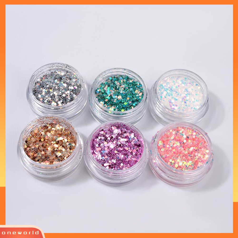 (ONWO) 6 Pcs Bubuk Payet Glitter Warna-Warni Untuk Manicure