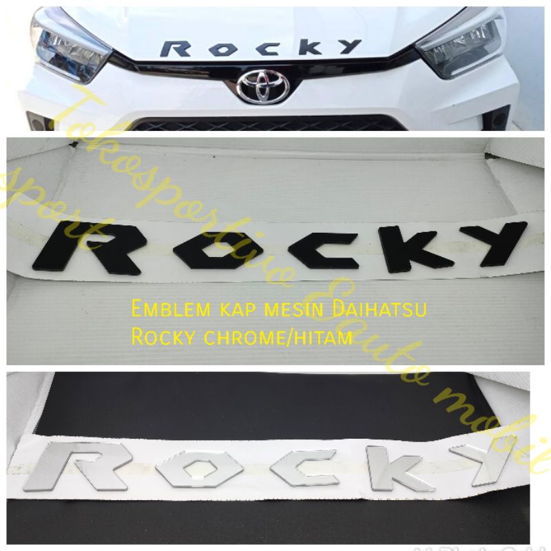 Emblem Logo huruf stiker Tulisan kap mesin Depan Daihatsu Rocky hitam chrome bahan keras