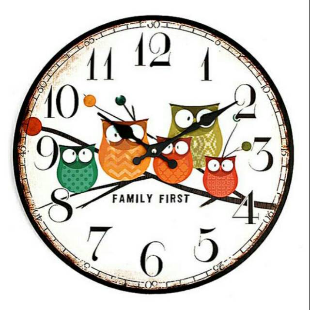 Jam Dinding Bulat Style Eropa 30cm - Owl Wooden