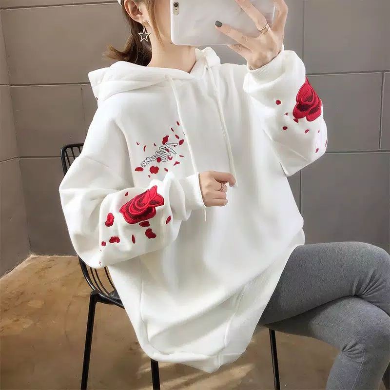 READY INDONESIA sweater longgar hoodie motif bordir bunga burung tebal import impor jaket musim dingin autumn spring winter