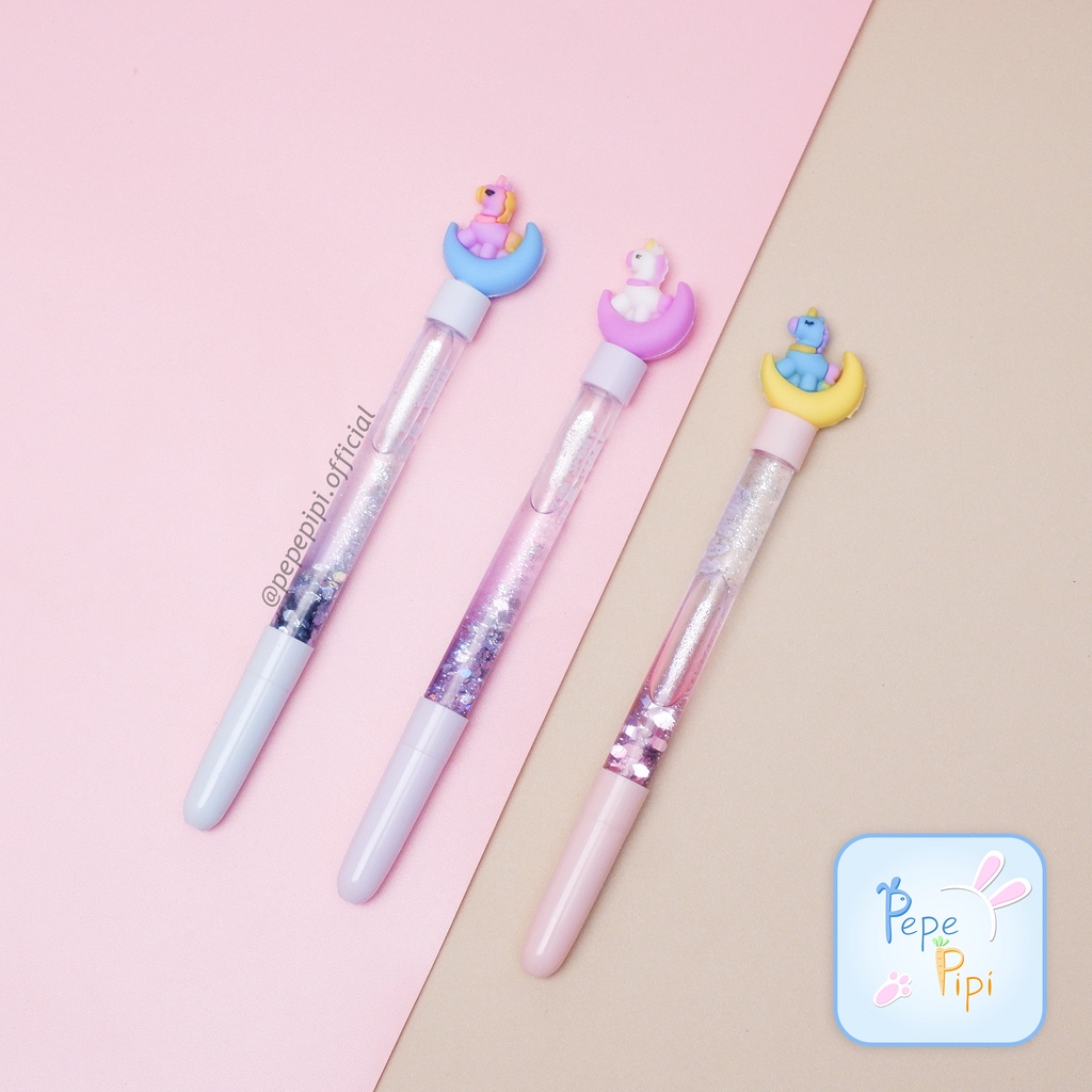 Pena Air Glitter Unicorn Bolpen Pen Pulpen Gelpen Karakter Gliter Pony