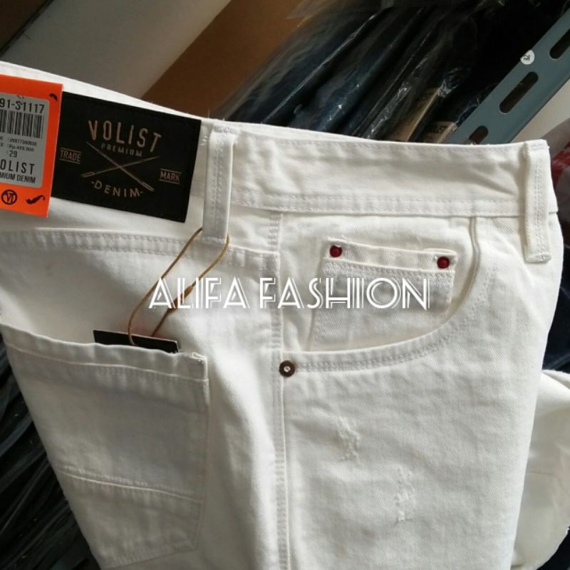 Celana Pendek Pria Jeans Sobek Warna Putih // Celana jeans putih pendek