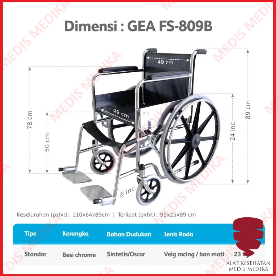 GOJEK ONLY Kursi Roda GEA FS 809 B Velg Racing Alat Bantu Jalan Penunjang Gerak Wheel Chair FS809B