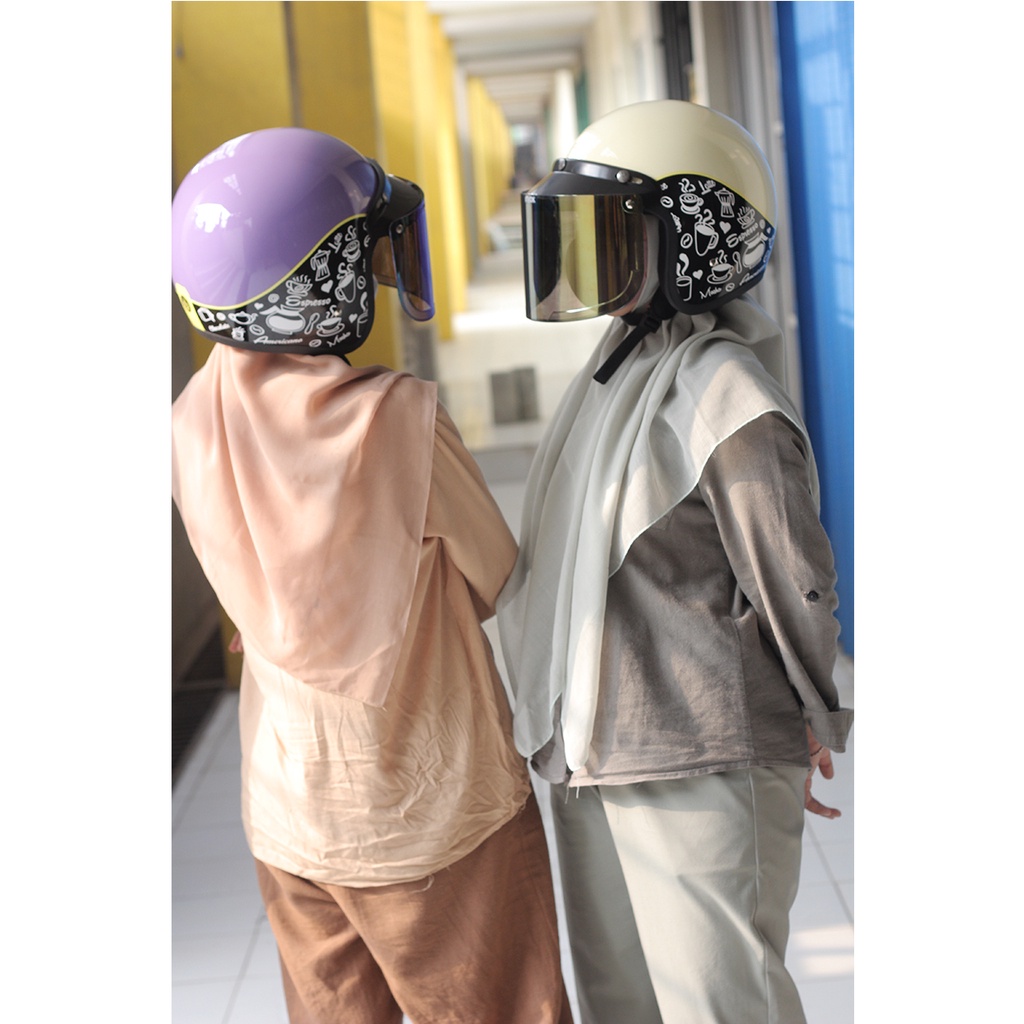 Helm Bogo Dewasa Motif Coffe Kaca Datar Kaca Cembung PREMIUM Untuk helm Wanita Dan Pria COD