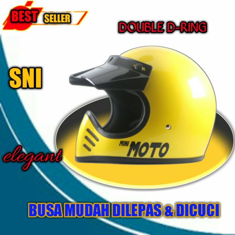 Helm Klasik Cakil Full Face Helem Fullface Motor Trail Ninja Moge Sni Ori Murah RIMC MINIMOTO YELLOW