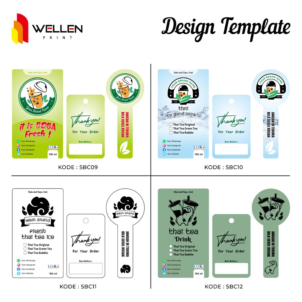 WELLEN PRINT - Sticker botol minuman transparant sticker label kopi transparan cutting label teh jamu botol spray-4