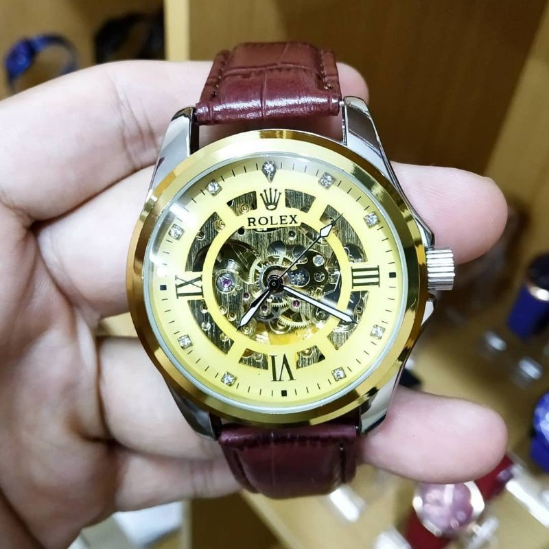 jam tangan Rolex automatic bahan kulit