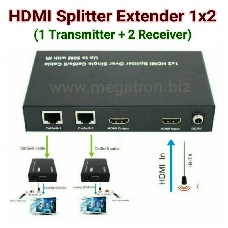 HDMI Splitter Extender 1x2 (1 Transmitter + 2 Receiver) - up to 50m