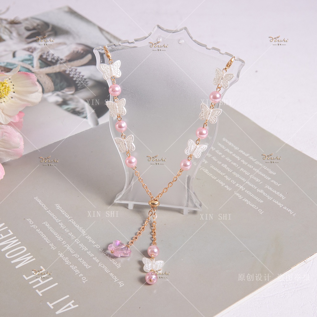 Xinshi146 Tali Lanyard Adjust Motif Kupu-Kupu + Mutiara + Hollow Untuk Aksesoris Masker Wajah