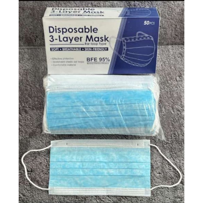 MASKER EARLOOP DISPOSBLE 3PLY MASK BIRU BOX ISI 50 PCS