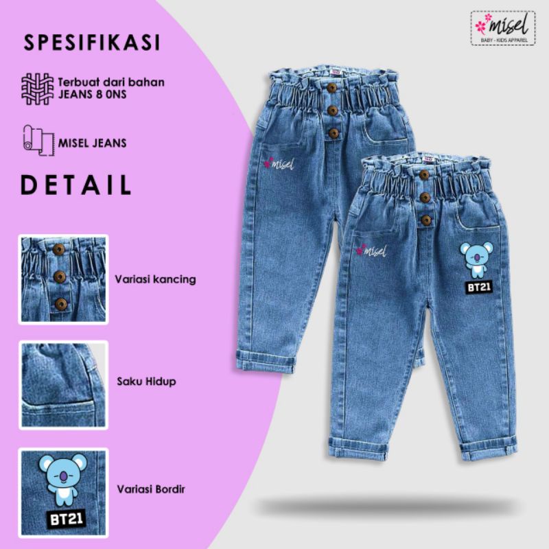 Celana Jeans panjang anak perempuan motif BT21 usia 1-10 tahun bawahan denim anak cewek