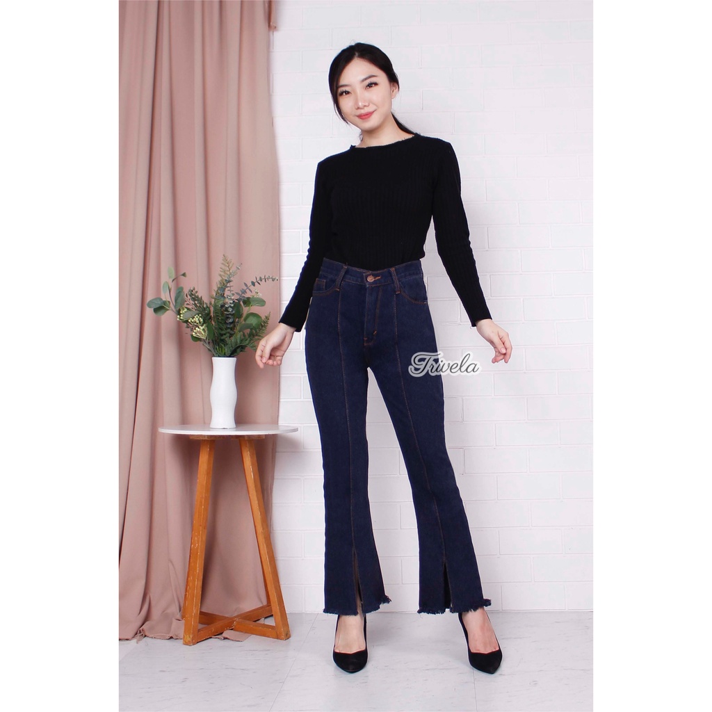 TRIVELA Elina Cutbray Rawis Warna / Cutbray Jeans Belah Wanita