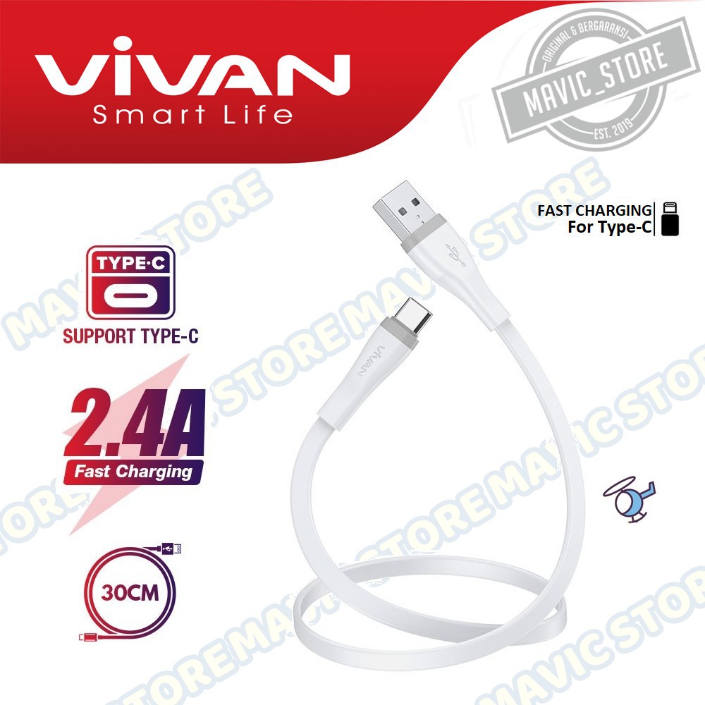 Kabel Data VIVAN SC30S Type C Data Cable Fast Charging 2.4A 30CM - Garansi Resmi 1 Tahun