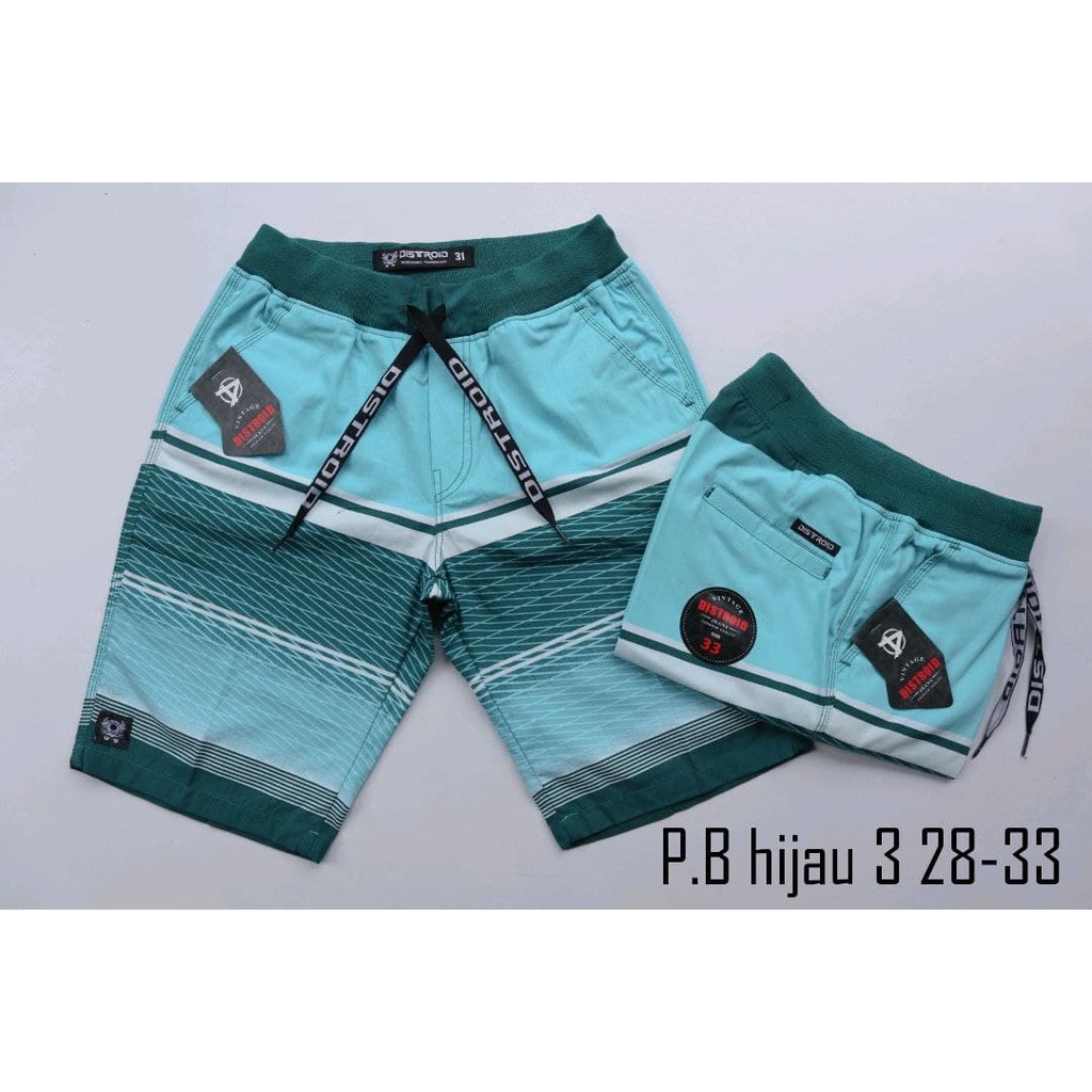 Celana Pendek Pria Surfing Distro Premium Pantai Santai kolor Rib Motif P.B Hijau 3 Size 28-33