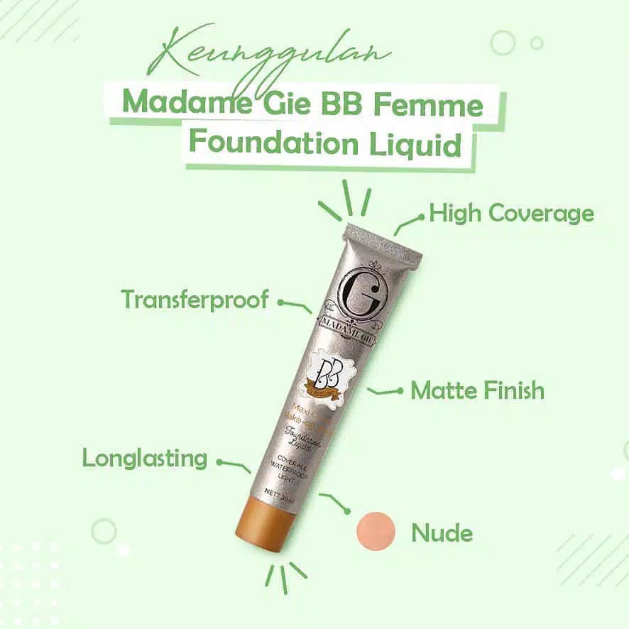 ❣️Rakkistore99❣️Madame Gie BB Femme Foundation Liquid Maxi Cover Make-up Base 30ml (100% Original)