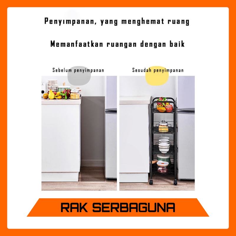 Rak 4 Susun Beroda Rak Rakit Penyimpanan Serbaguna Rak Dapur 4 Tingkat Praktis