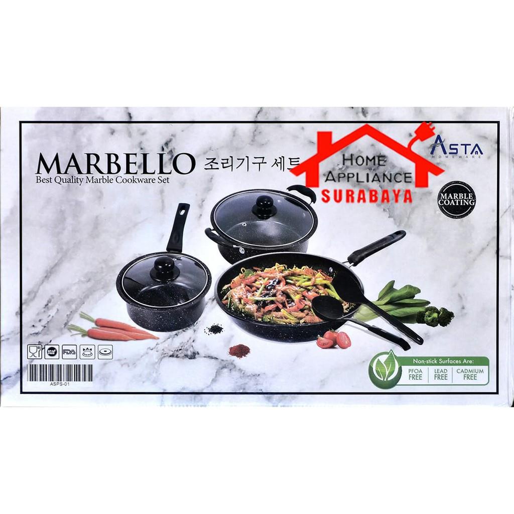 Panci Wajan Marble Set Anti Lengket Cookware Set 7 Pcs Asta Marbello