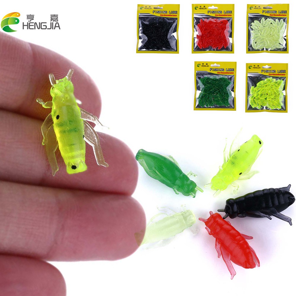 Hengjia 50 Pcs / Kantong Umpan Pancing Soft Bait Bentuk Serangga Jangkrik Bahan Silikon Ukuran 2.5cm