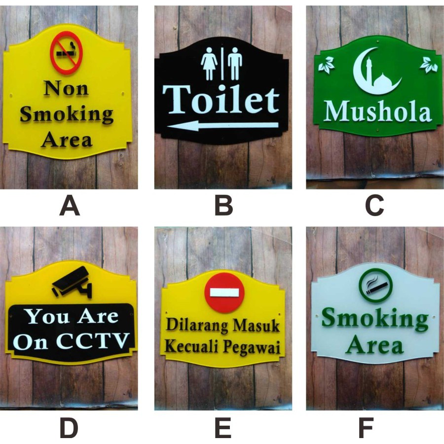 Acrylic Papan Nama / Sign Board Terlaris Smoking CCTV TOILET MUSHOLA