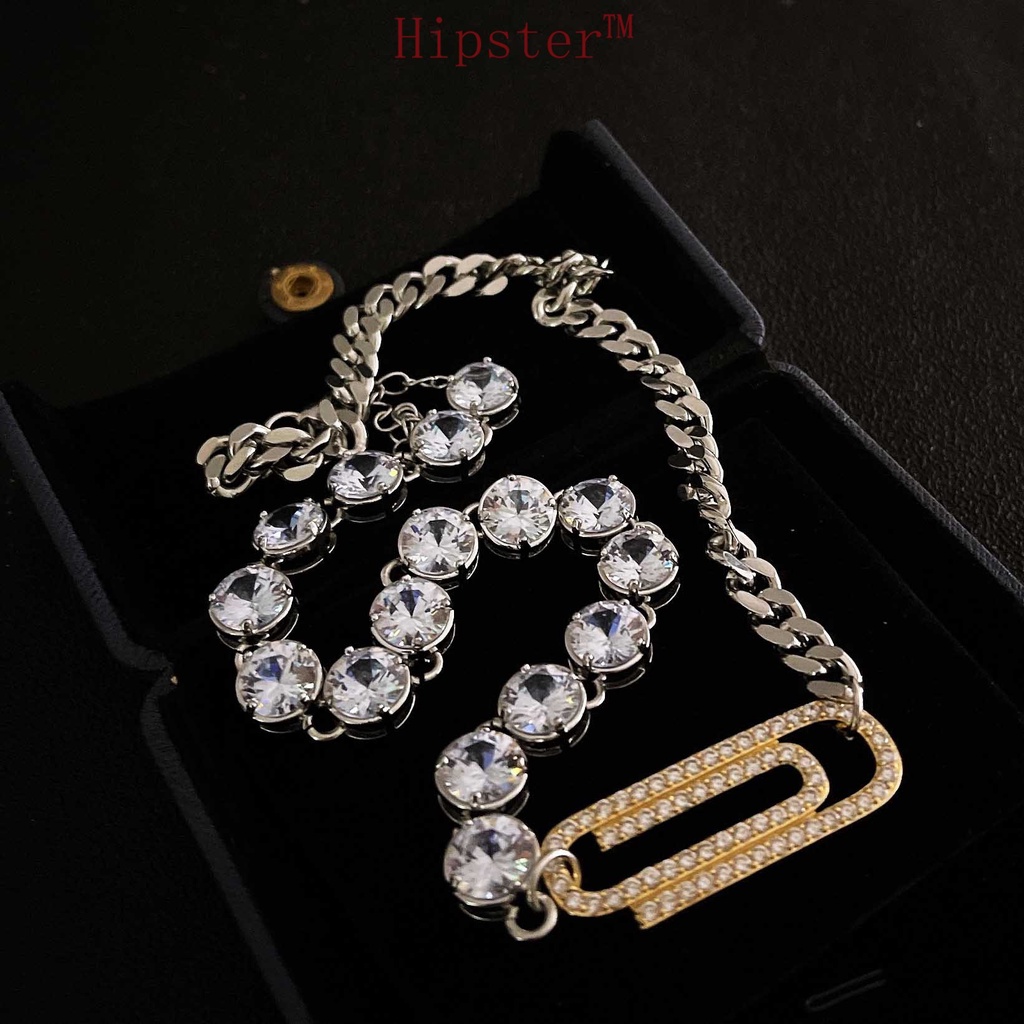 Hot Sale Ins Style Irregular with Personality Micro-Inlaid Diamond Pin Necklace