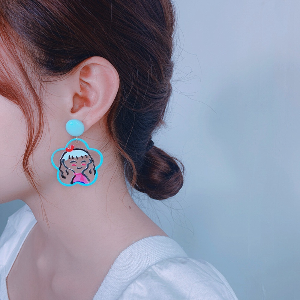 Anting Stud Bentuk Bulat Geometris Bunga Anjing Kucing Warna Permen Bahan Akrilik Gaya Retro Untuk Wanita