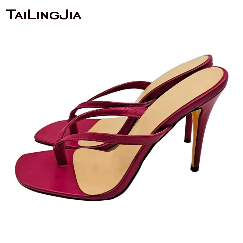 Thong Sandal untuk Wanita 2021 High Heels Sandal Jepit Mules Wanita Stiletto Sepatu Ukuran Besar Mus