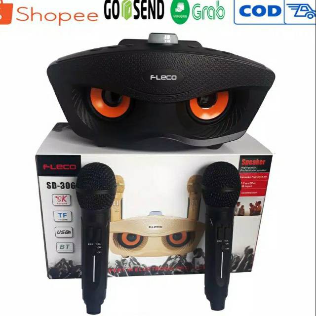 FLECO FL-311 Karaoke Speaker Bluetooth Dengan 2 Microphone Wireless Hitam