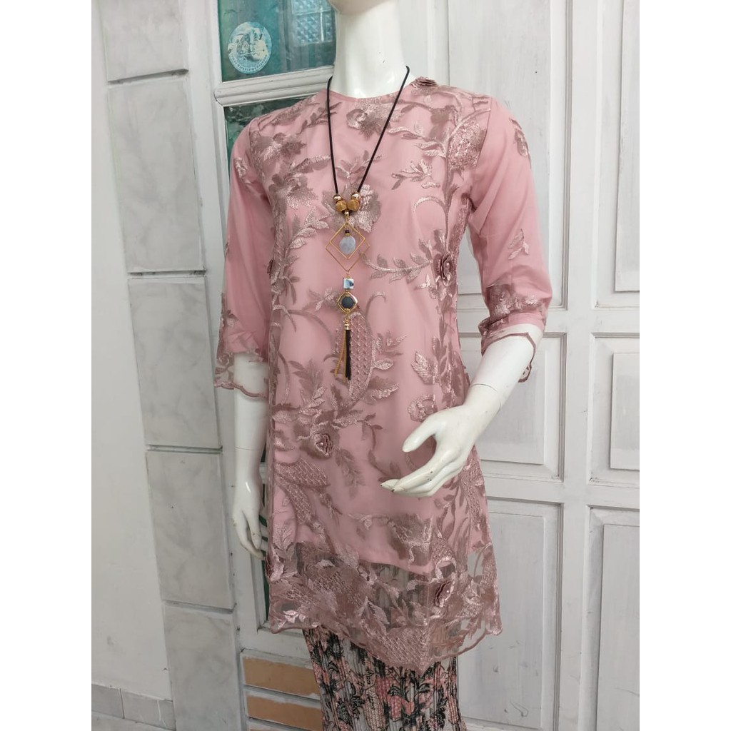 Set baju kurung tulle bunga rosepink