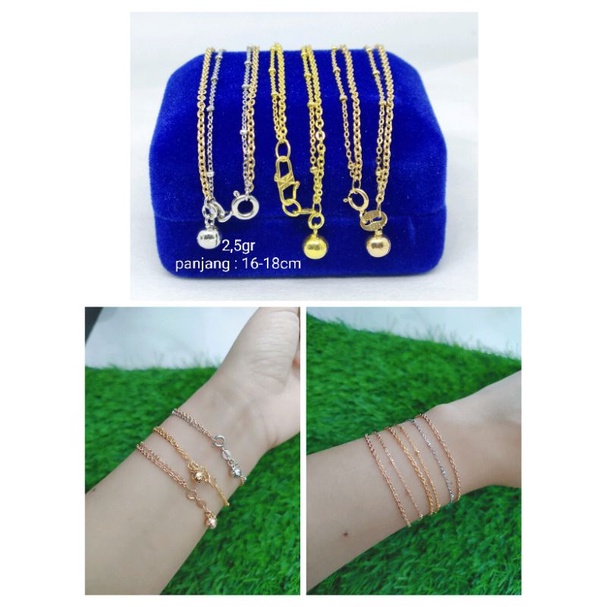 GELANG RANTAI JEDAR KOMBI NORI VENSY + 1 BEL / GELANG PERAK ASLI SILVER 925 LAPIS EMAS/ GELANG FASHION WANITA TERBARU