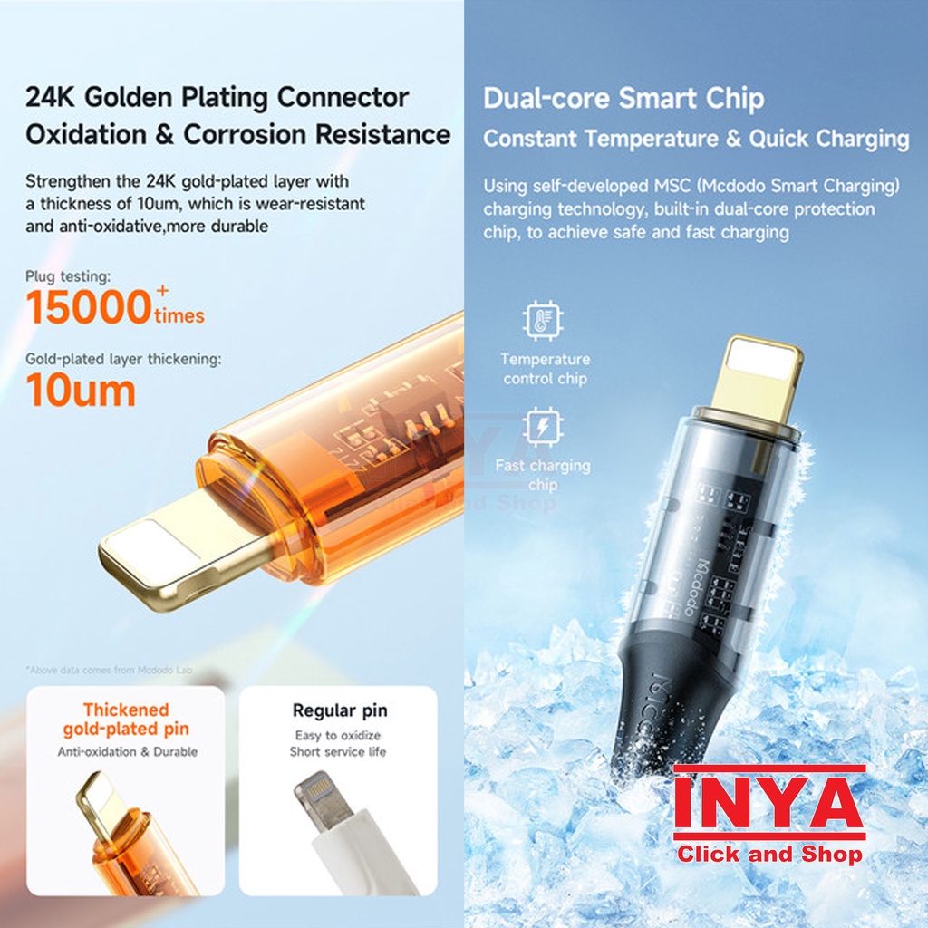 KABEL DATA MCDODO CA-2080 TRANSPARENT DATA CABLE FOR LIGHTNING &amp; TYPE C 1.2m