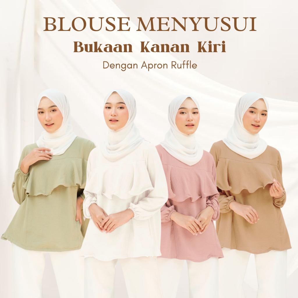 CECIL - Atasan Blouse Crinkle Airflow Tunik Baju Menyusui Nursingwear Bukaan Samping Kanan Kiri Busui Hamil Breastfeeding Tunic Panjang