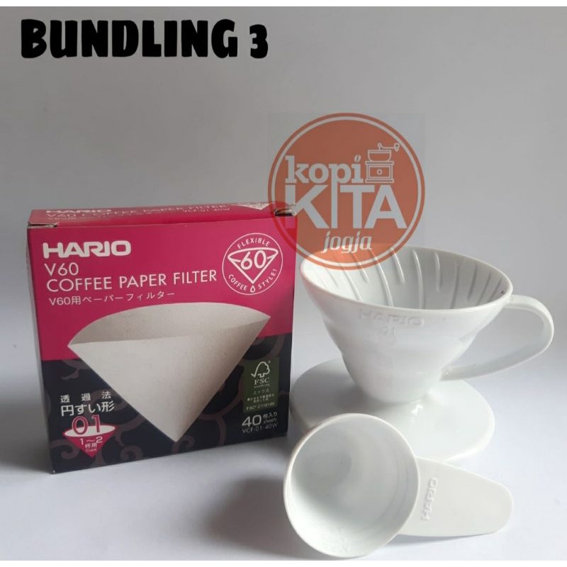 bundling 3 v60 dripper 01 putih jepang dan paper isi 40