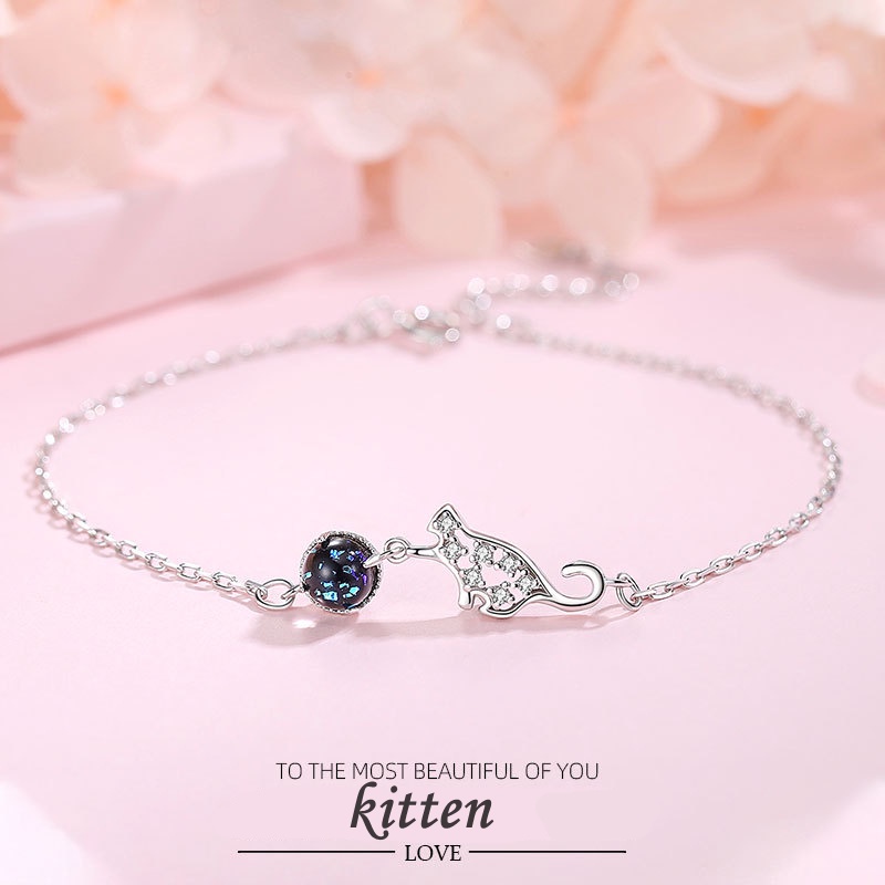 Gelang wanita Sterling silver S925  (Garansi  2  Tahun)  Gelang kitten  Fashion dan manis Bracelet Fashion and sweet perak asli S925 NEW 2023 HOT