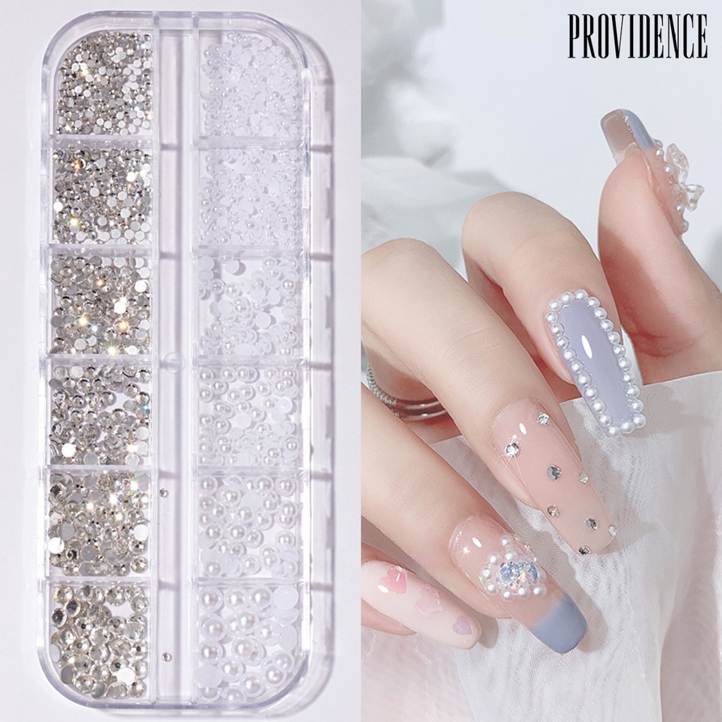 Providence 12Grids/Box Flat Back Nail Art Rhinestone 3D Effect Faux Pearl Style Round Glitters DIY Nail Rhinestones Decoration for Manicure