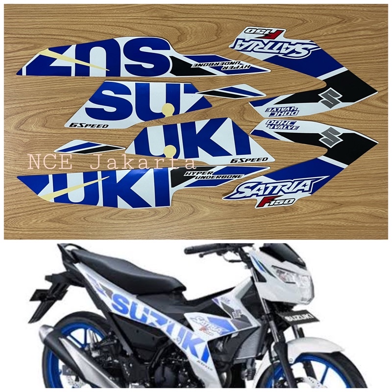 STIKER STRIPING SATRIA F 150 LED 2019 PUTIH LIS BIRU